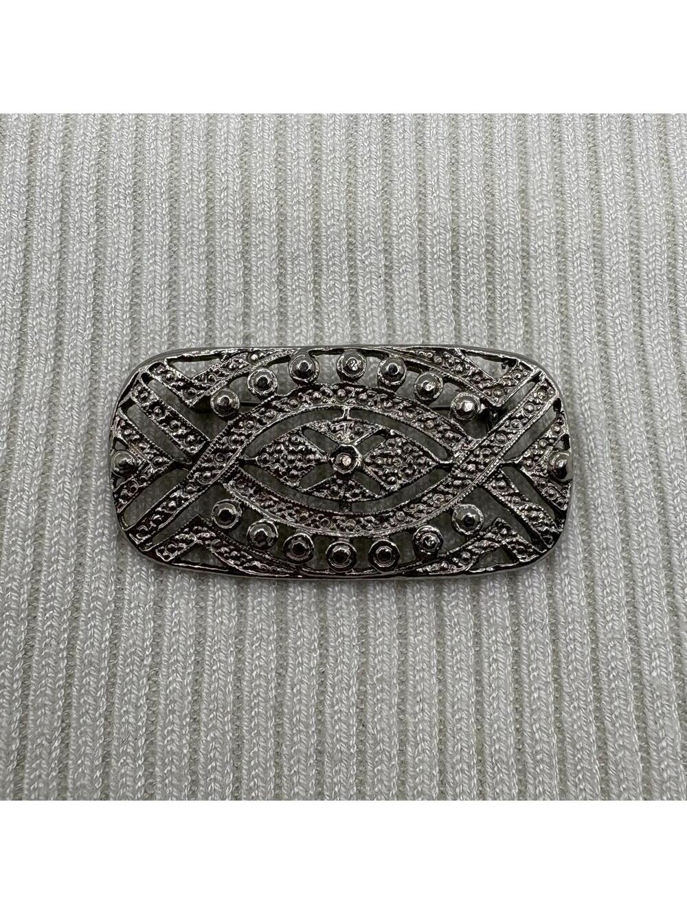 Vintage Silver Tone Openwork Geometric Brooch Pin Art Deco Style